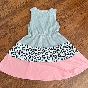Gray and Pink Leopard Print Kids Dress